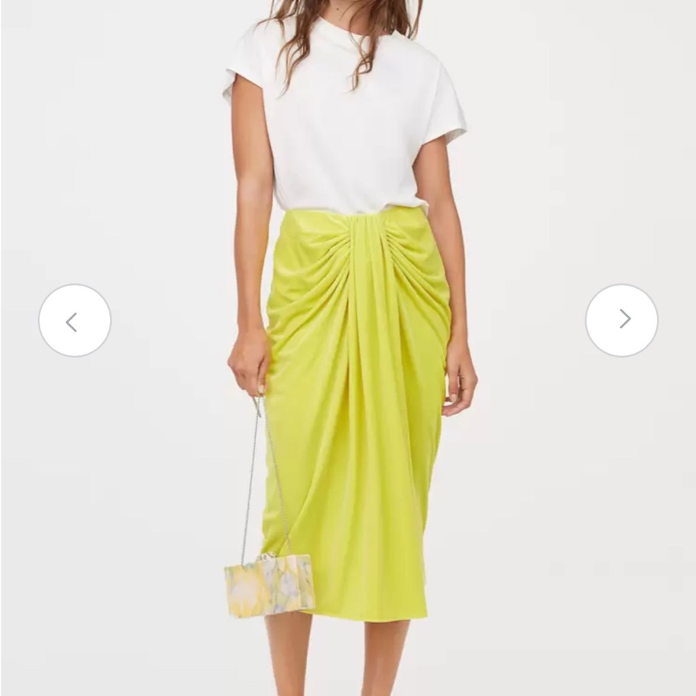 Lime Green Ruched Midi Skirt